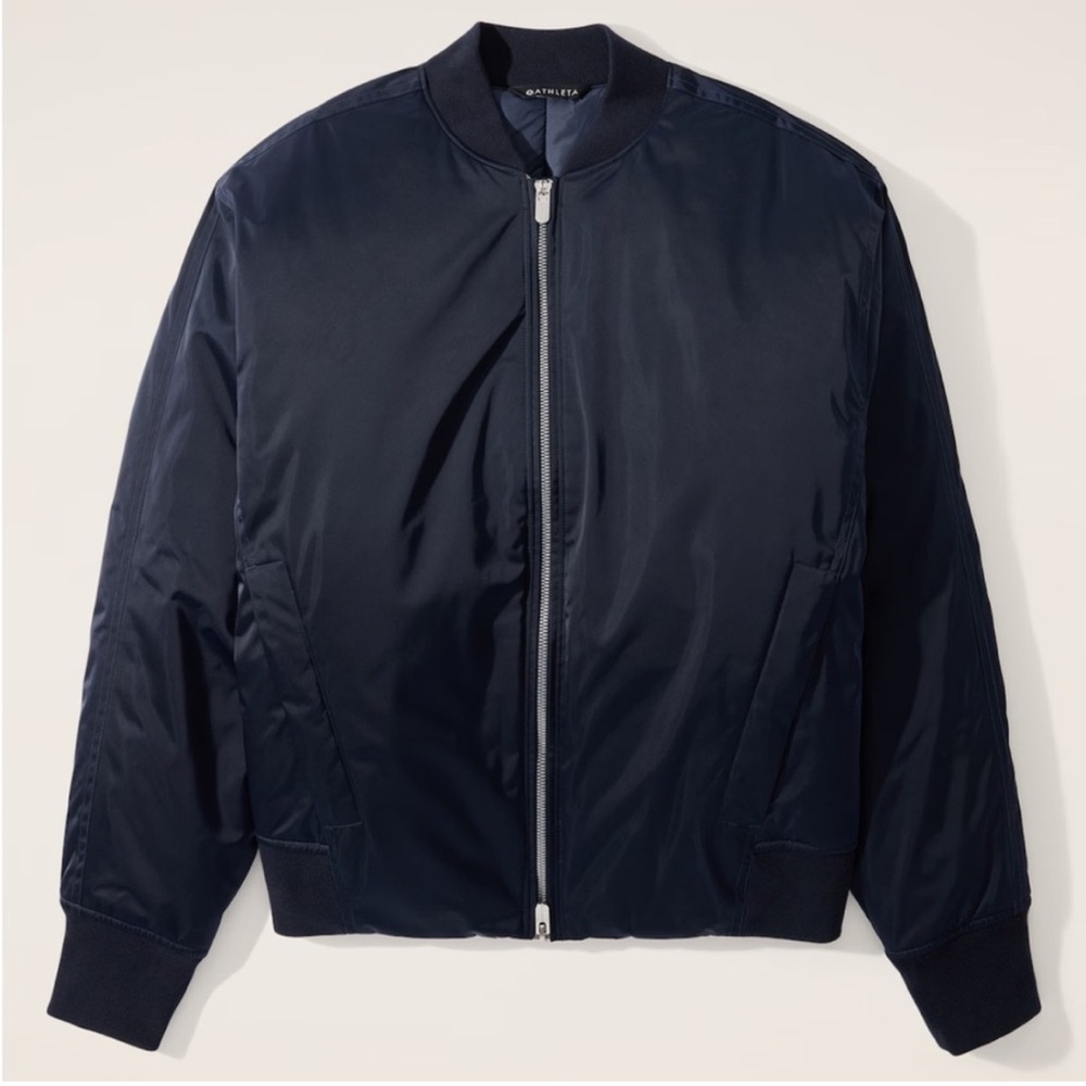 BRAND NEW Athleta Black Sateen Bomber Jacket in Medium
